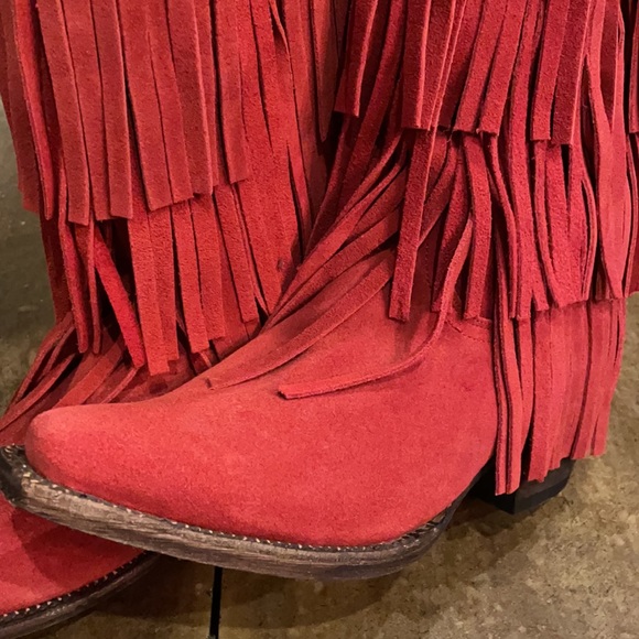 Brand New Tanner Mark red fringe cowboy boots - Picture 5 of 6